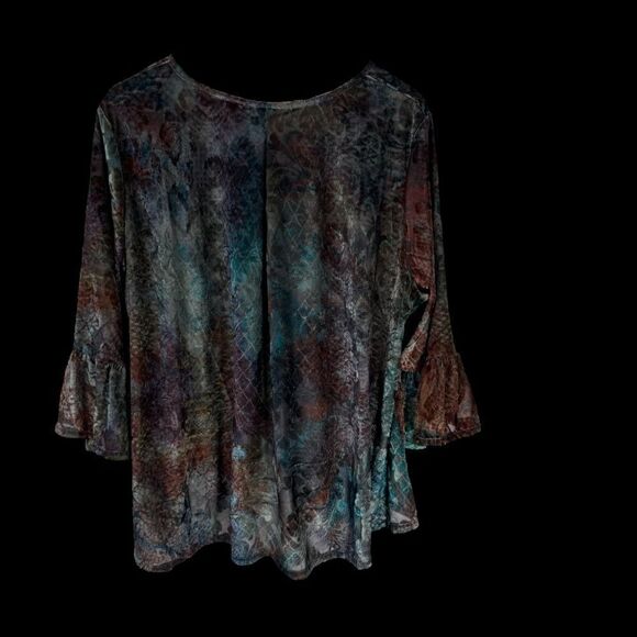 Bryn Walker Fran Bell Sleeve Velvet Burnout Boxy Top In Moondance Sz XL - Picture 2 of 7